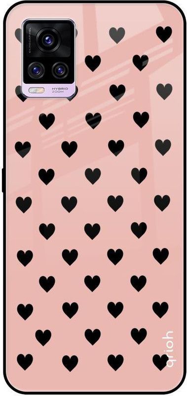 QRIOH Glass Back Cover for Vivo V20 Pro  (Pink, Black, Grip Case, Silicon, Pack of: 1)