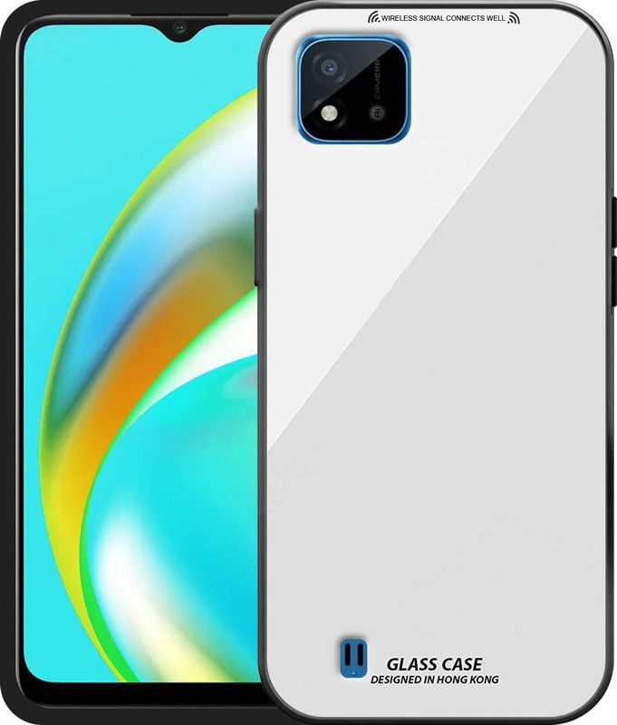 ELEF Back Cover for Realme C20 Luxurious 9H Toughened Mirror Glass Back Case Shockproof TPU Bumper  (White, Rugged Armor, Pack of: 1)