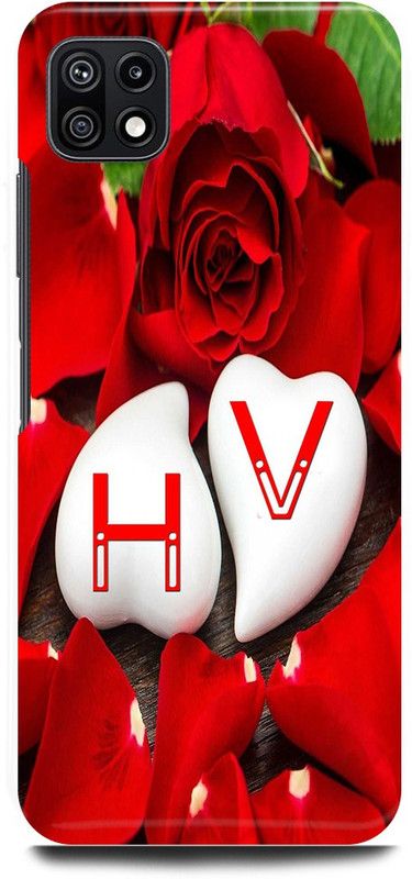 JUGGA Back Cover for SAMSUNG Galaxy A22 5G, H LOVES V NAME,H NAME, V LETTER, ALPHABET,H LOVE V NAME  (Red, Hard Case, Pack of: 1)