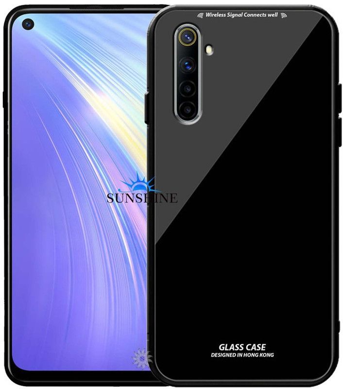 SUNSHINE Back Cover for REALME-6 Luxurious 9H Toughened Glass Back Case Shockproof TPU Bumper  (Black, Dual Protection, Pack of: 1)