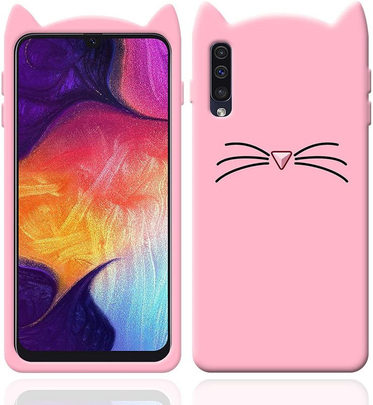 TKTHUB Back Cover for SAMSUNG A50s Girls 3D Cartoon Cute Cat Silicone case  (Pink, Pack of: 1)