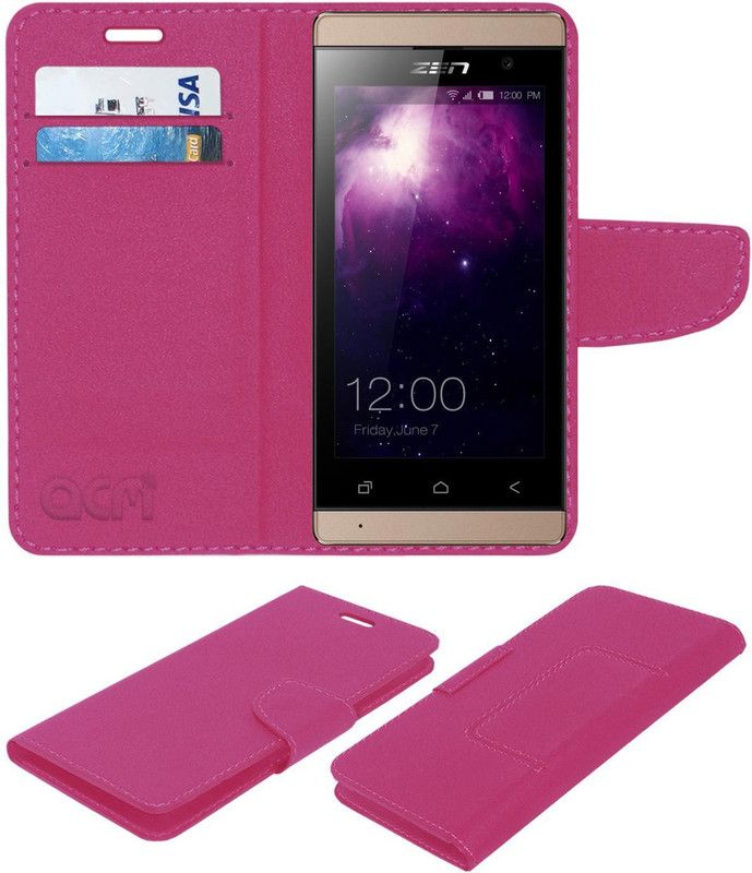 ACM Flip Cover for Zen Ultrafone 303 Elite  (Pink, Cases with Holder, Pack of: 1)