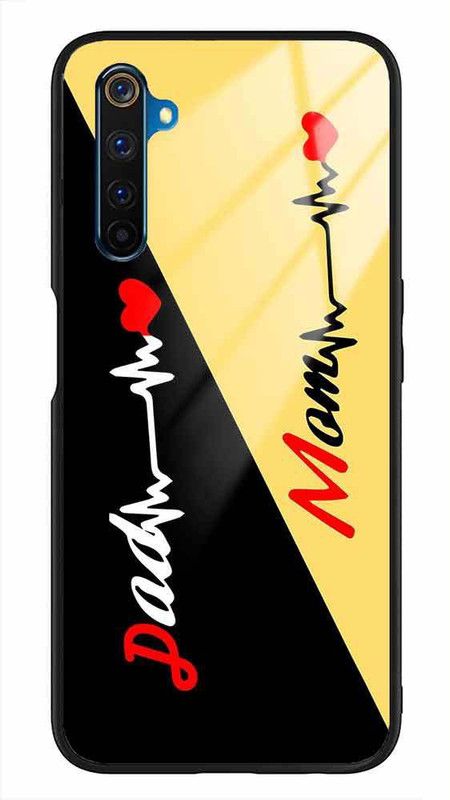 NDCOM Back Cover for Realme 6 Pro Mom Dad Yellow Black Printed Glass Case  (Multicolor, Grip Case, Pack of: 1)