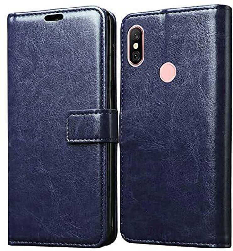 Europe Mart Flip Cover for Redmi Note 6 Pro Flip Cover Magnetic Leather Wallet Case Shockproof TPU  (Blue, Dual Protection, Pack of: 1)