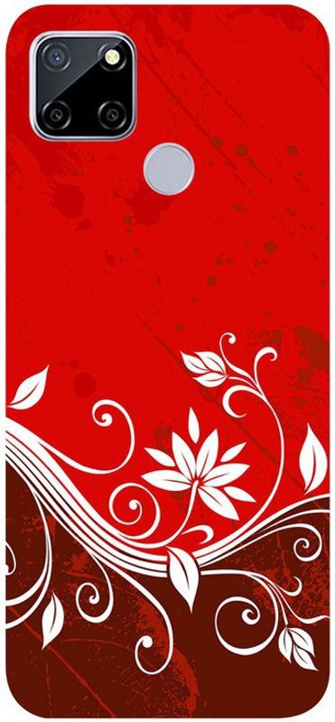 Skyhawk Back Cover for Realme C25 Red Background white flower  (Multicolor, Waterproof, Silicon, Pack of: 1)