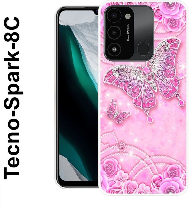 JATLAND Back Cover for Tecno Spark 8C  (Pink, Silver, Grip Case, Silicon)