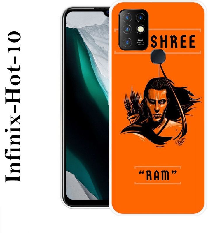 SHIVKUDI Back Cover for Infinix Hot 10  (Black, Orange, Silicon)