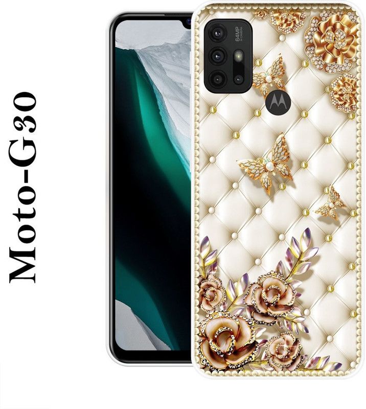 REALKING Back Cover for Motorola Moto G30  (White, Gold, Grip Case, Silicon)