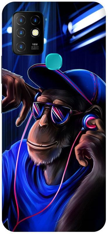 FIKORA Back Cover for Infinix Hot 10, X682B, MONKEY, FUNNY, MONKEY, DJ, MONKEY  (Blue, Hard Case, Pack of: 1)