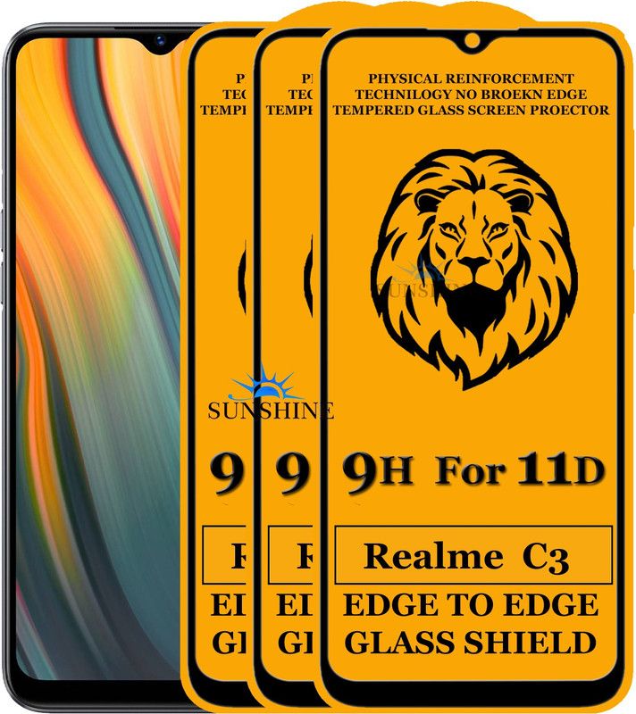 SUNSHINE Edge To Edge Tempered Glass for Realme C3  (Pack of 3)