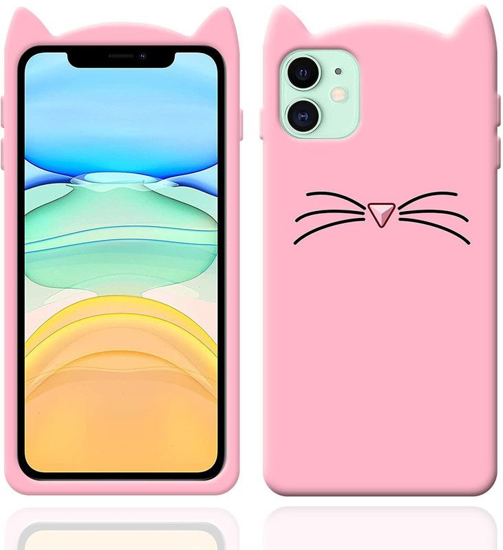 TKTHUB Back Cover for Iphone 11g Girls 3D Cartoon Cute Cat Silicone case  (Pink, Pack of: 1)