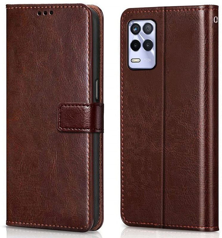 Coverage Flip Cover for Realme 8s 5G  (Brown, Dual Protection, Pack of: 1)