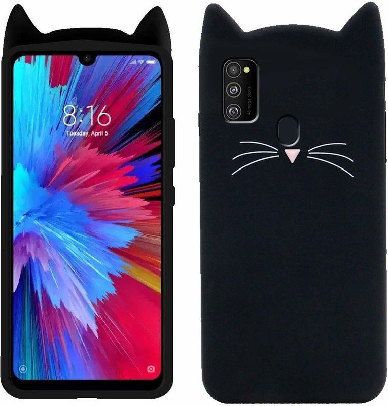 ELEF Back Cover for Samsung Galaxy M21 Ear Kitty Case 3D Cute Mustache Kitty Doll Soft Girls Cat Back Cover  (Black, Flexible)