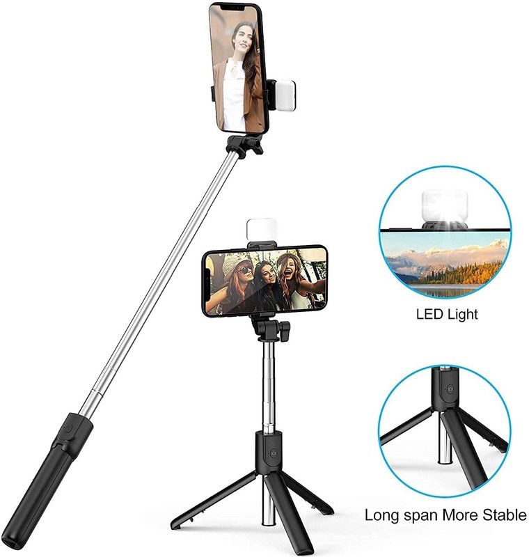 RHONNIUM Bluetooth Selfie Sticks with Remote & Selfie Light Bluetooth Selfie Stick  (Black, Remote Included)