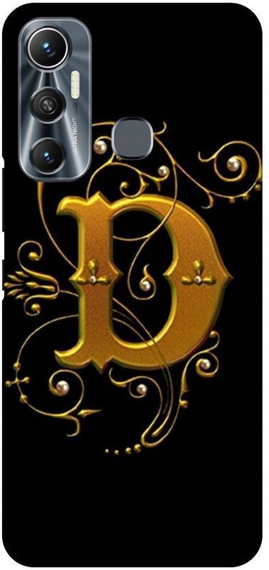 FIKORA Back Cover for Infinix Hot 11, X662, D, NAME, LETTER, ALPHABET, GOLD  (Black, Hard Case, Pack of: 1)