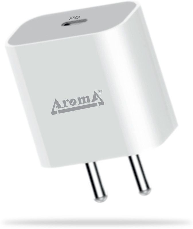 Aroma 20 W NA 3 A Mobile WC117A - 20W 3Amp Fast Charging Type C - Lightning PD Mobile Charger Charger with Detachable Cable  (White, Cable Included)