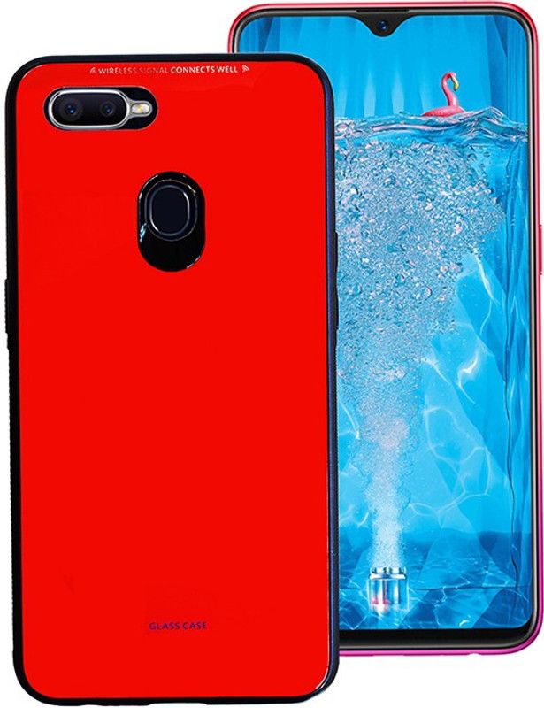 MARSHLAND Back Cover for OPPO F9 Pro, Hard Back Case Easy to Grip Shock Proof Glass Case Red  (Red, Shock Proof, Pack of: 1)