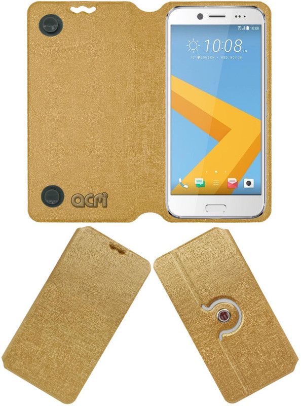 ACM Flip Cover for Htc 10 Evo  (Gold, Cases with Holder, Pack of: 1)