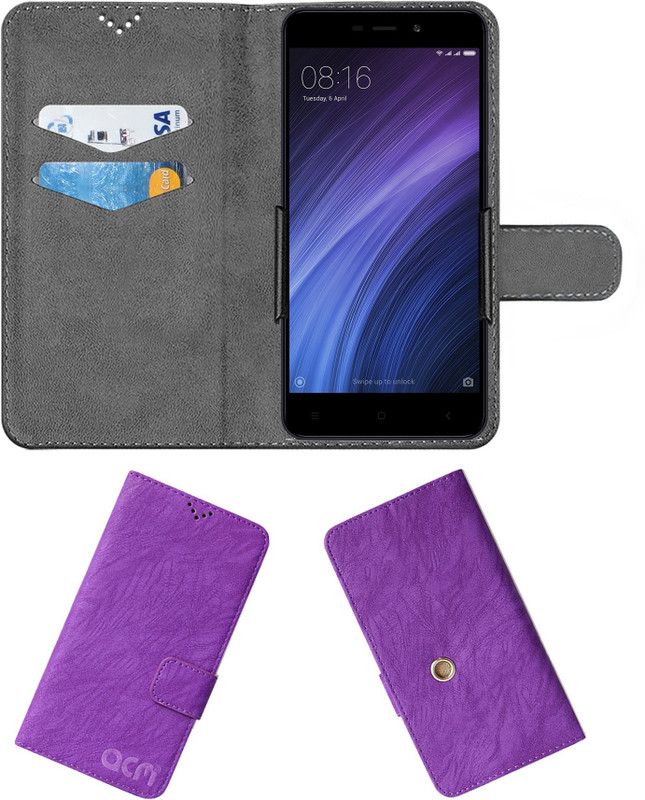 ACM Flip Cover for Mi Redmi 4A  (Purple, Cases with Holder, Pack of: 1)