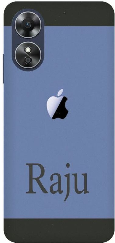 COVERJET Back Cover for OPPO A17- CPH2477-APPLE- LOGO- RAJU- NAME- PATTERN  (Blue, Hard Case, Pack of: 1)