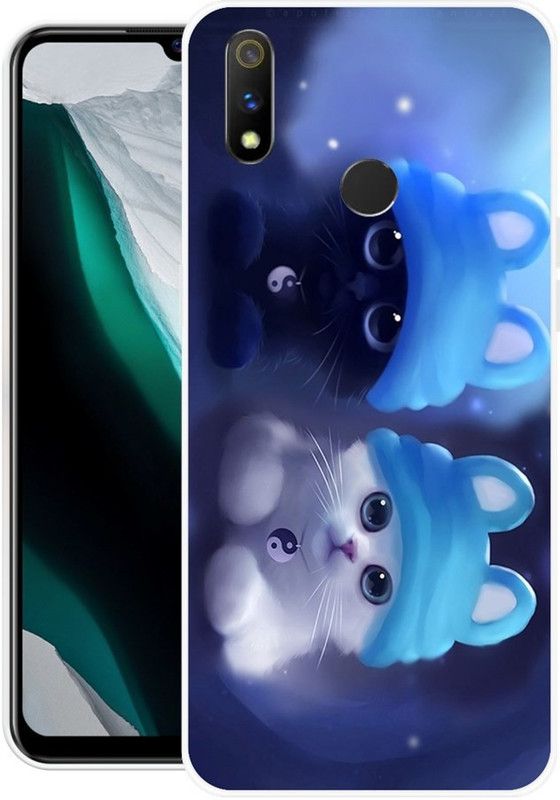 redfly Back Cover for Realme 3 Pro  (Blue, White, Silicon)