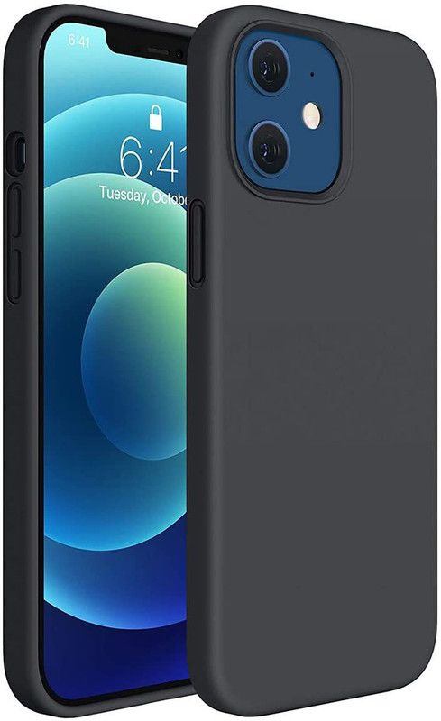 Zoy Back Cover for Aple iPhone 12, Liquid Silicone With inner microfibre,PINE GREEN  (Black, Shock Proof, Silicon, Pack of: 1)