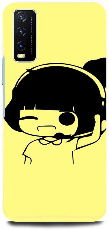 play fast Back Cover for Vivo Y20i, V2027 CUTE, GIRL, LOVELY, GIRL, HEADPHONE, YELLOW, LOVE, COUPLE  (Yellow, Hard Case, Pack of: 1)