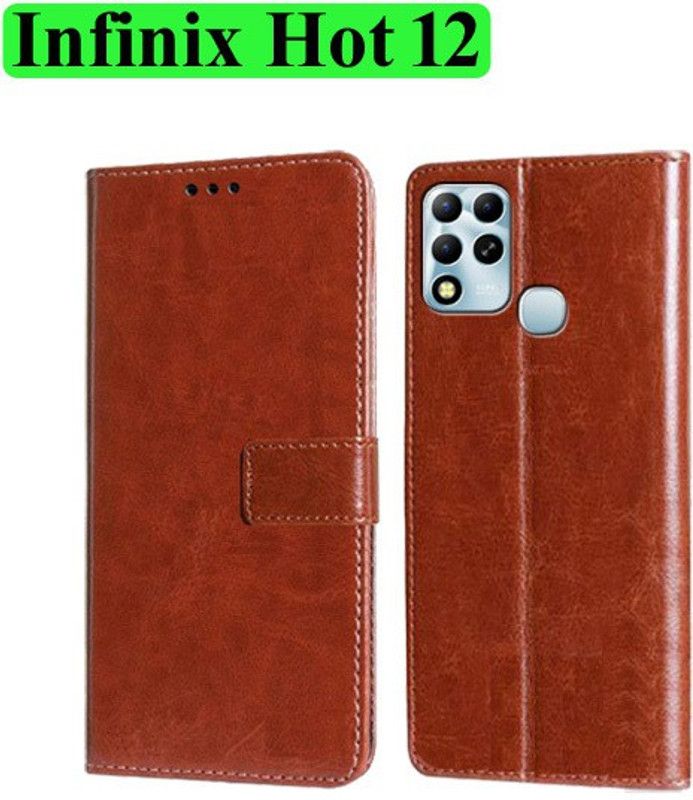 Wynhard Flip Cover for Infinix Hot 12  (Brown, Grip Case, Pack of: 1)