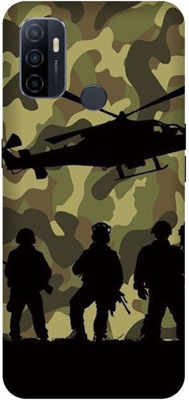 PHONE WALEY.COM Back Cover for OPPO A53 (4G) , CPH2127 ,Army Pattern,indian army,Army love, Printed  (Khaki, Hard Case, Pack of: 1)
