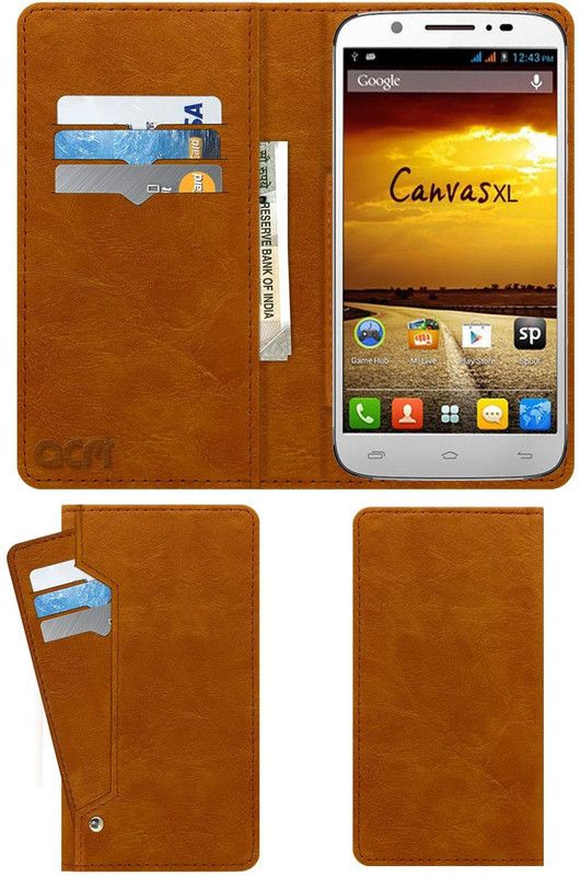 ACM Flip Cover for Micromax Superfone Canvas Xl A119  (Gold, Cases with Holder)