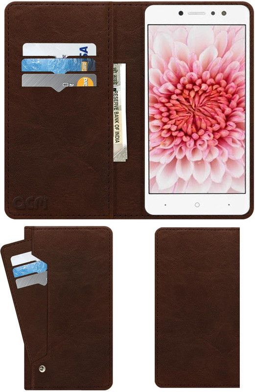 ACM Flip Cover for Spice V801  (Brown, Cases with Holder, Pack of: 1)