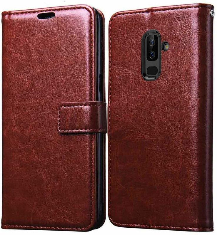 Tingtong Flip Cover for Samsung Galaxy A6+ Plus, Samsung Galaxy A6 Plus  (Brown, Cases with Holder, Pack of: 1)