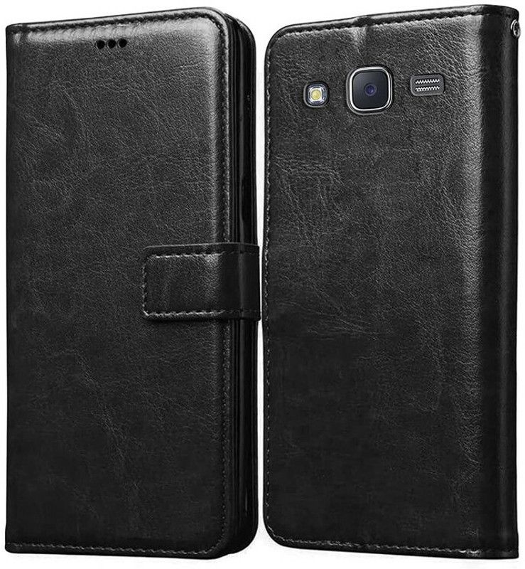 Zybux Flip Cover for Samsung Galaxy J3 PU Leather Wrist Strap Card Slots Shockproof  (Black, Cases with Holder)