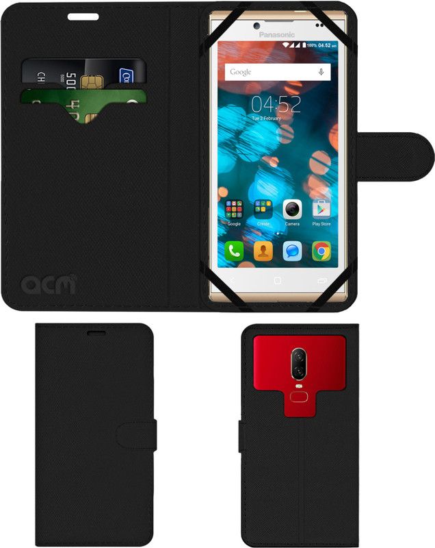 ACM Flip Cover for Panasonic P66 Mega  (Black, Cases with Holder, Pack of: 1)