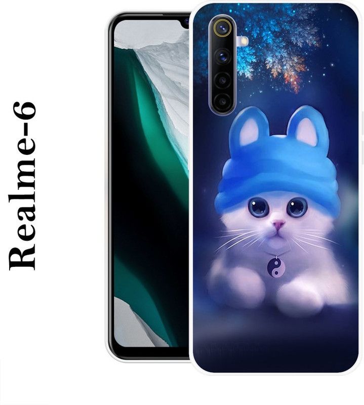 INDIALAND Back Cover for Realme 6  (Blue, White, Grip Case, Silicon)