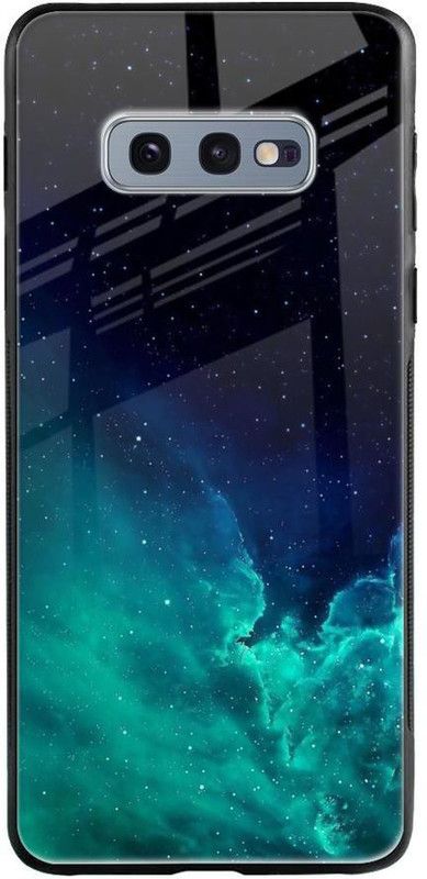 QRIOH Glass Back Cover for Samsung Galaxy S10E  (Black, Green, Grip Case, Silicon, Pack of: 1)