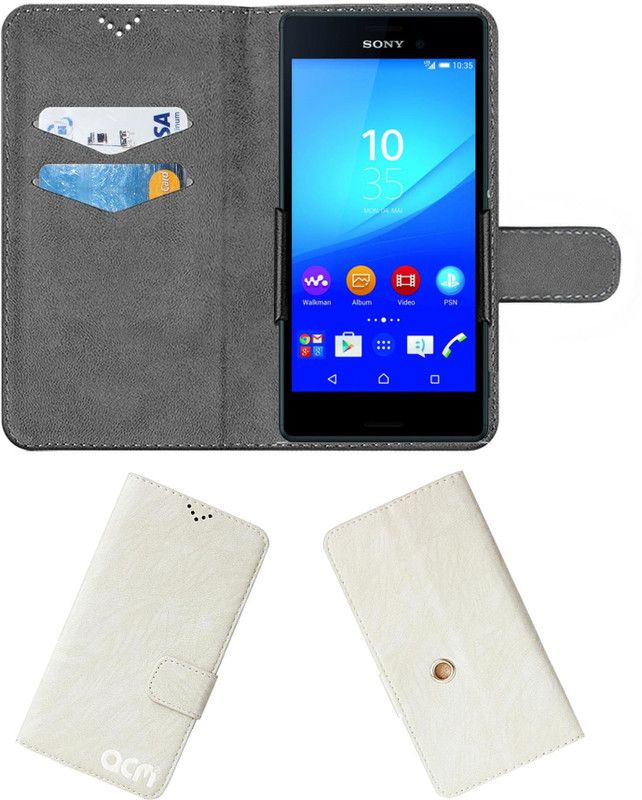 ACM Flip Cover for Sony Xperia M4 Aqua  (White, Cases with Holder, Pack of: 1)