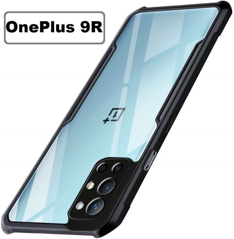 xykos Back Cover for OnePlus 9R  (Black, Transparent, Grip Case)