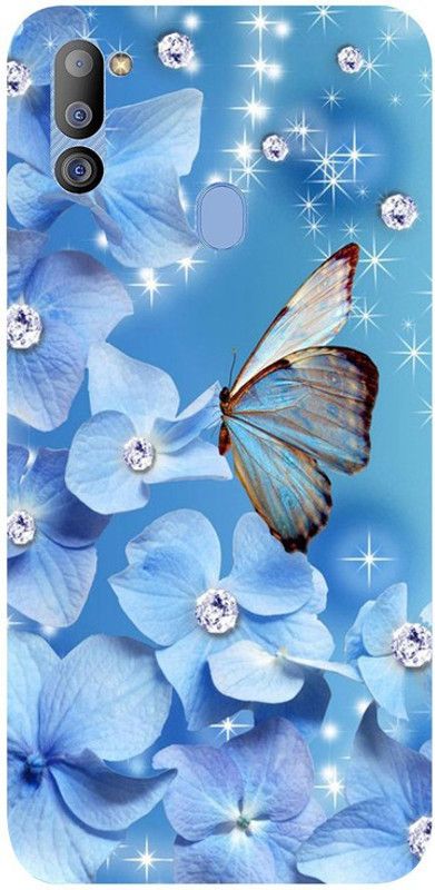 Golden Mask Back Cover for Sky Hawk Back Cover For Samsung Galaxy M21 Blue Flower And Blue Butterfly  (Multicolor, Waterproof, Silicon, Pack of: 1)