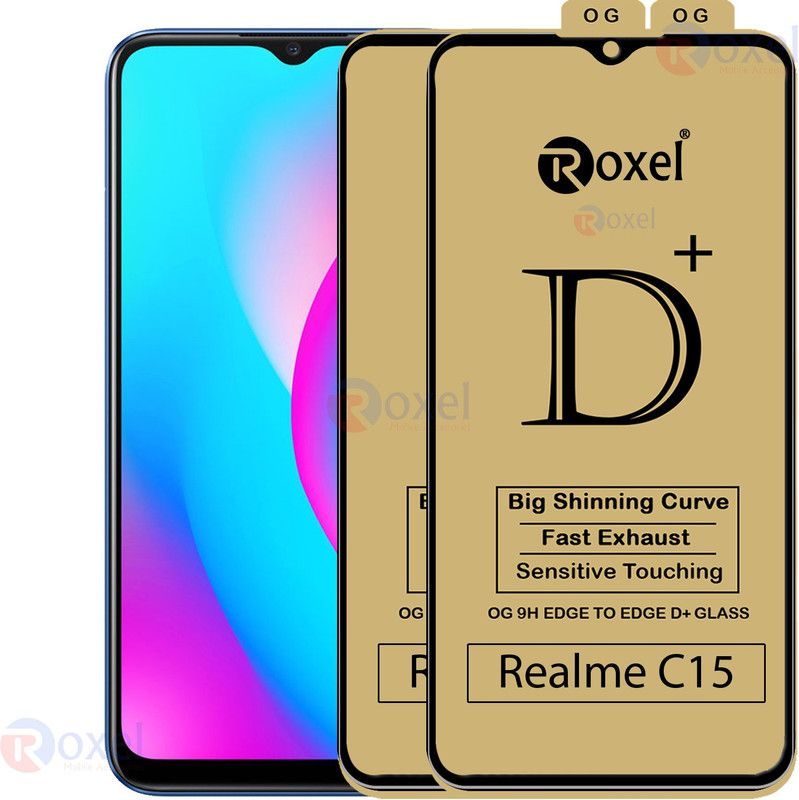 Roxel Edge To Edge Tempered Glass for Realme C15  (Pack of 2)