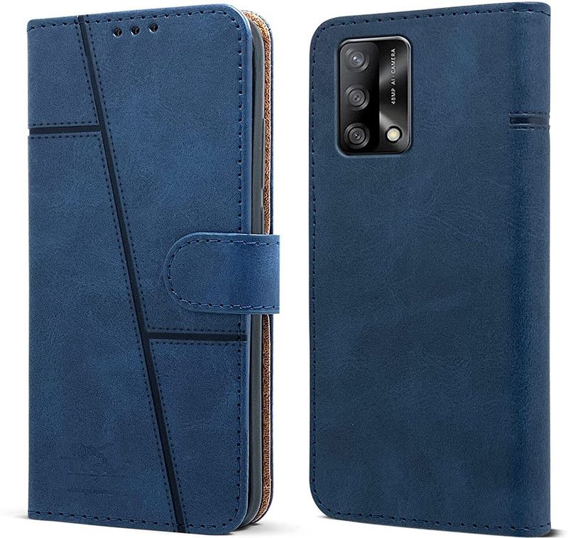 NIMMIKA ENTERPRISES Flip Cover for Oppo F19 Flip Cover  (Blue, Dual Protection, Pack of: 1)