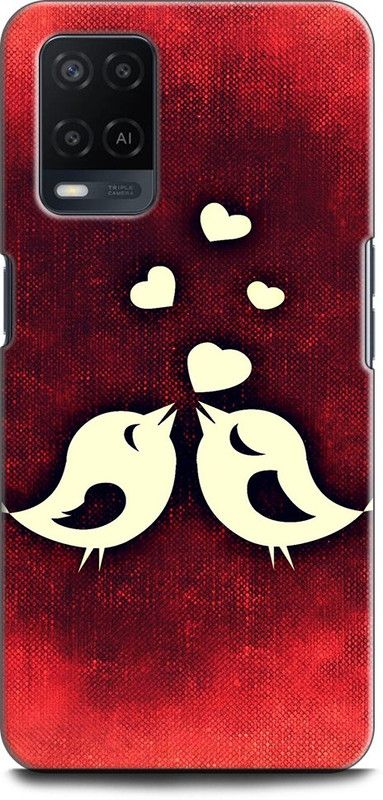 INDICRAFT Back Cover for OPPO A54, CPH2239 BIRDS, FUNNY BIRDS, CARTOON, LOVE BIRDS, HEART, RED  (Multicolor, Dual Protection, Pack of: 1)