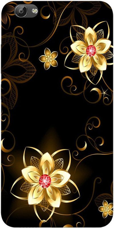 Golden Mask Back Cover for Vivo V5s Black Background Gold flower  (Multicolor, Waterproof, Silicon, Pack of: 1)