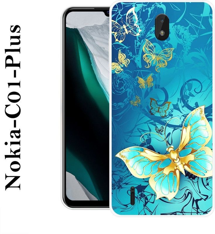 KUDI Back Cover for Nokia C01 Plus  (Blue, Gold, Grip Case, Silicon)