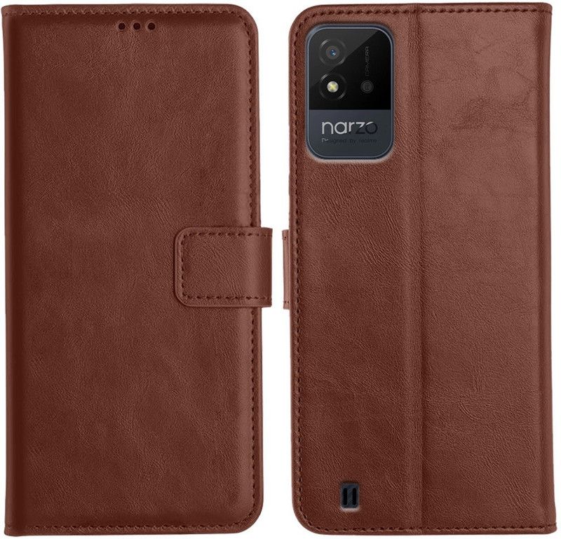 Genron Flip Cover for Realme Narzo 50i  (Brown, Dual Protection)