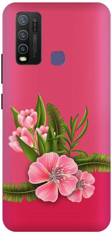 FRONK Back Cover for vivo Y50, vivo 1935, PINK, GREEN, FLOWER, FLOWERS, ART  (Pink, Hard Case, Pack of: 1)