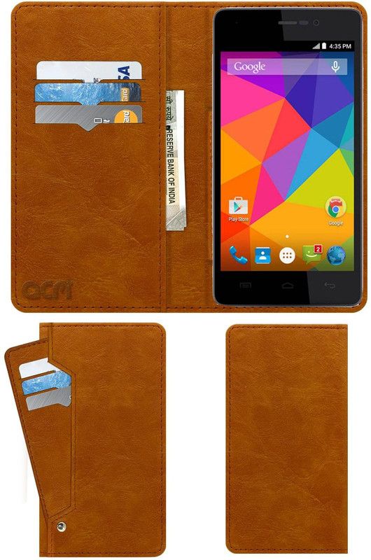 ACM Flip Cover for Micromax Unite 3 Q372  (Gold, Cases with Holder, Pack of: 1)