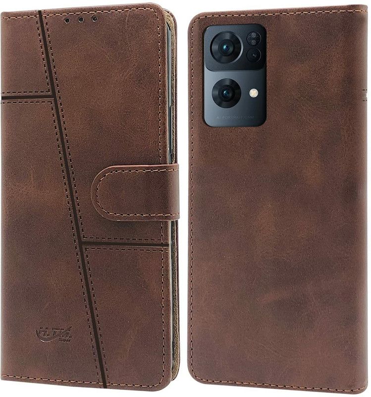 Dev Enterprises Flip Cover for Oppo Reno 7 Pro 5G Flip Cover  (Brown, Dual Protection, Pack of: 1)