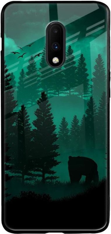 QRIOH Glass Back Cover for OnePlus 7  (Green, Black, Grip Case, Silicon, Pack of: 1)