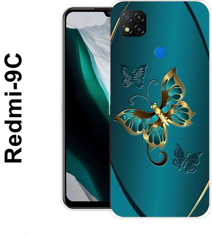 REALKING Back Cover for Redmi 9C  (Green, Gold, Grip Case, Silicon)